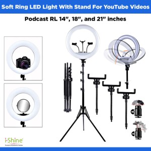 Soft Ring LED Light With Stand For YouTube Videos, Podcast RL 14", 18", and 21" inches