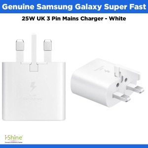 Genuine Samsung Galaxy Super Fast 25W UK 3 Pin Mains Charger - White EP-TA800UWE
