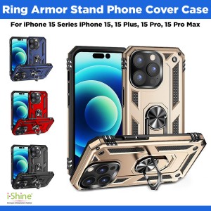 Slim Shockproof Ring Armor Stand Phone Cover Case For Apple iPhone 15 Series 15, 15 Plus, 15 Pro, 15 Pro Max