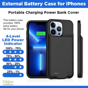 External Battery Case Portable Charger Charging Cover Power Bank for iPhone 7, 8 Plus, X, XS Max, 11 Pro, 11 Pro Max, 13, 13 Pro Max