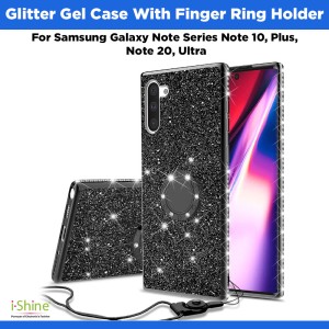 Glitter Gel Case With Finger Ring Holder Compatible For Samsung Galaxy Note Series Note 10, Plus, Note 20, Ultra