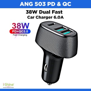 ANG 503 PD &amp; QC 38W Dual Fast Car Charger 6.0A