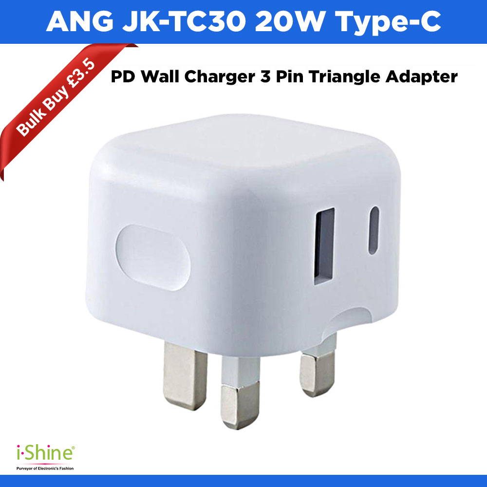 ANG JK-TC30 20W Type-C PD+USB Wall Charger 3 Pin Triangle Adapter Power Plug Adaptor