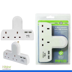 Pifco T-Shape 2way Adapter with Dual USB Sockets ELA1153GE