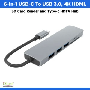 6-In-1 USB-C To USB 3.0, 4K HDMI, SD Card Reader and Type-c HDTV Hub