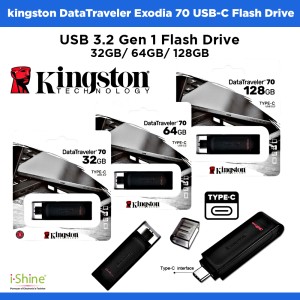 Kingston Data Traveler 70 32GB 64GB 128GB Portable and Lightweight USB-C flash drive with USB 3.2 Gen 1 Speeds DT70, Black