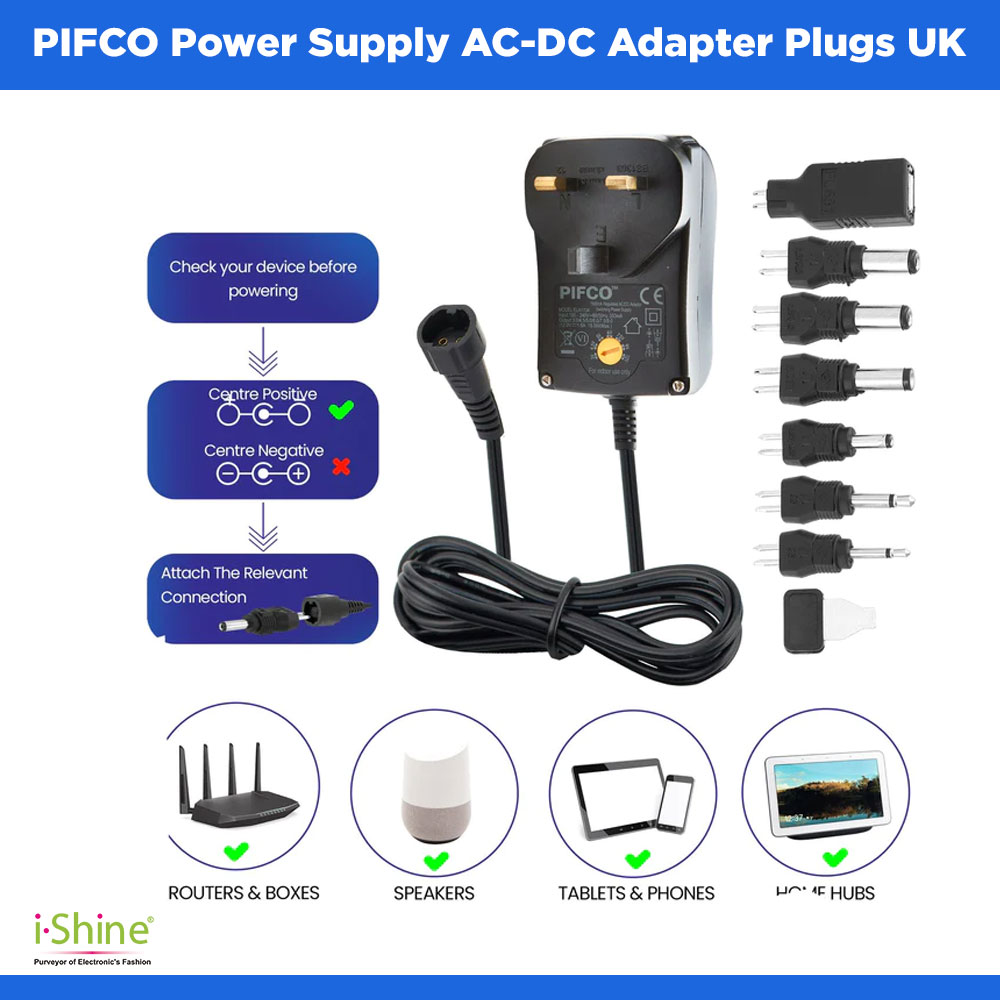 PIFCO Power Supply AC-DC Adapter Plugs UK