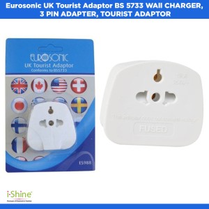 Euro Sonic UK Tourist Adaptor BS5733 Wall Charger, 3 PIN Adapter, Tourist Adapter