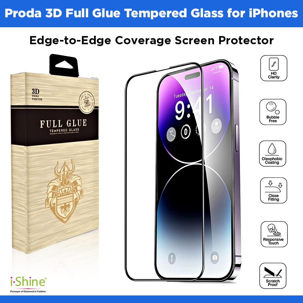 Proda 3D Full Glue Tempered Glass Screen Protector For iPhone 13 Series 13 Mini, 13, 13 Pro, 13 Pro Max