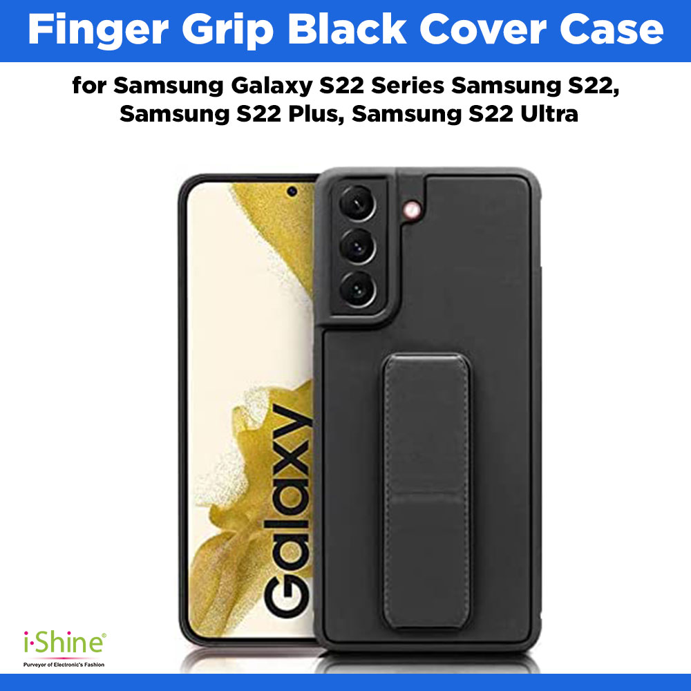 Finger Grip Black Cover Case for Samsung Galaxy S22 Series Samsung S22, Samsung S22 Plus, Samsung S22 Ultra