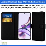 Leather Flip Book Case With Wallet Card Holder For Motorola Moto G Series G13, G5 Plus, G20, G23, G5, G6, G7, G8, G9 Plus, Power, G50, G51, G71, G82