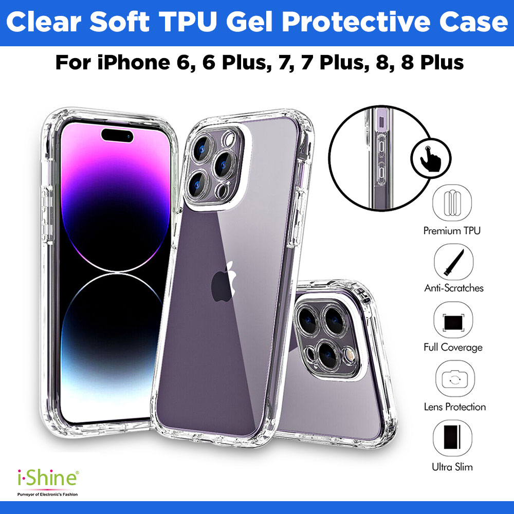Clear Soft TPU Gel Protective Case For iPhone 6, 6 Plus, 7, 7 Plus, 8, 8 Plus