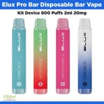 Elux Pro Bar Disposable Bar Vape Kit Device 600 Puffs 2ml 20mg Nic Salt Device All Flavours