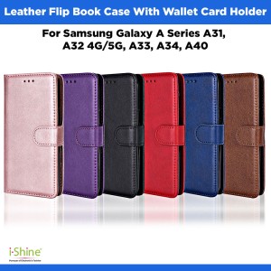 Leather Flip Book Case With Wallet Card Holder For Samsung Galaxy A Series A31, A32 4G/5G, A33, A34, A35, A40