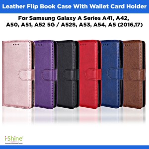 Leather Flip Book Case With Wallet Card Holder For Samsung Galaxy A Series A41, A42, A50, A51, A52 5G / A52S, A53, A54, A55, A5 (2016,17)