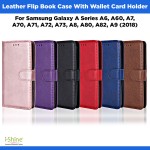 Leather Flip Book Case With Wallet Card Holder For Samsung Galaxy A Series A6, A60, A7, A70, A71, A72, A73, A8, A80, A82, A9 (2018)