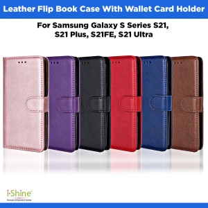Leather Flip Book Case With Wallet Card Holder For Samsung Galaxy S Series S21, S21 Plus, S21FE, S21 Ultra