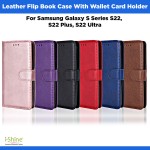 Leather Flip Book Case With Wallet Card Holder For Samsung Galaxy S Series S22, S22 Plus, S22 Ultra