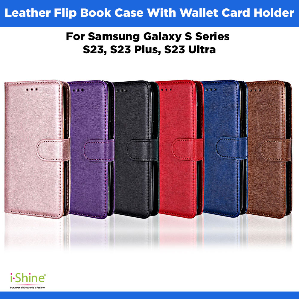 Leather Flip Book Case With Wallet Card Holder For Samsung Galaxy S Series S23, S23 Plus, S23 Ultra