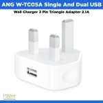 ANG W-TC05A Single And Dual USB Wall Charger 3 Pin Triangle Adapter Power Plug Adaptor 2.1A