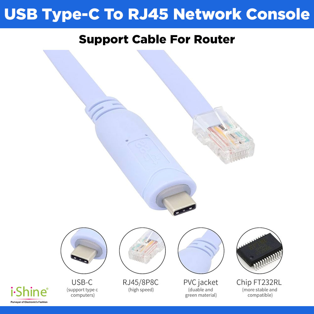USB Type-C To RJ45 Network Console Support Cable For Router