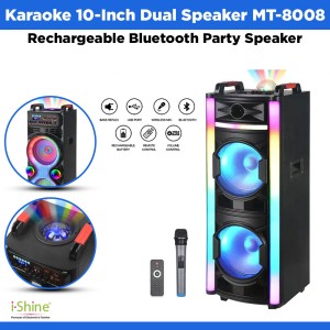 Karaoke 10-Inch Dual Speaker MT-8008 Rechargeable Bluetooth Party Speaker