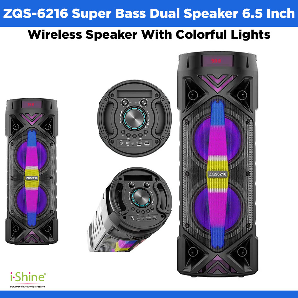 ZQS-6216 Super Bass Dual Speaker 6.5 Inch Wireless Speaker With Colorful Lights