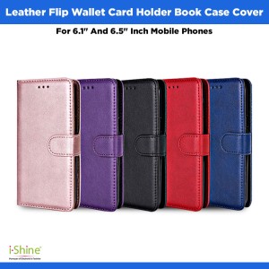 Universal Leather Book Case With Wallet Slot Card Holder Compatible For 6.1" And 6.5" Inch Mobile Phones