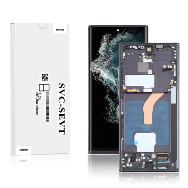 Genuine LCD Screen For Samsung Galaxy S22 Ultra 5G (S908B) With Frame and Touchpad - Black  (GH82-27488A) - Image 1