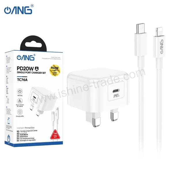 ANG TC76A PD 20W USB C Adaptor With USB C to Lightning Cable