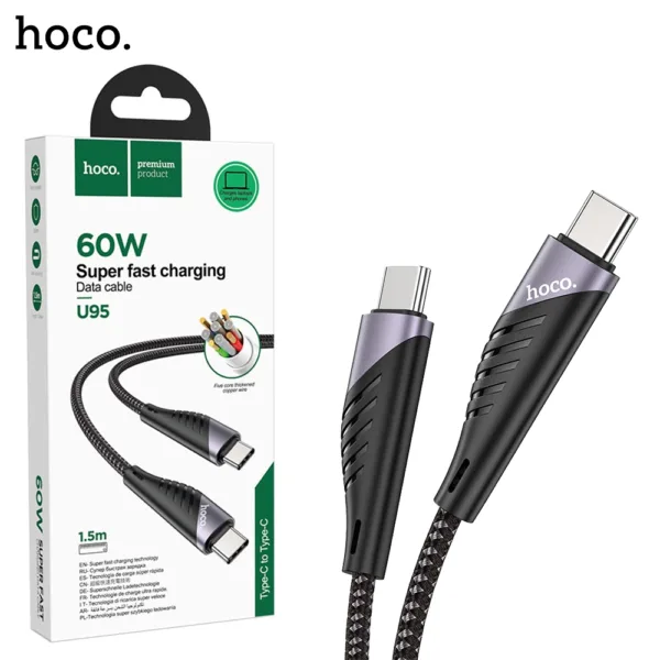 1A HOCO U95 Freeway Type C to Type C PD Charging Data Cable 60W – Black iShine Trade T/A Boltify Limited