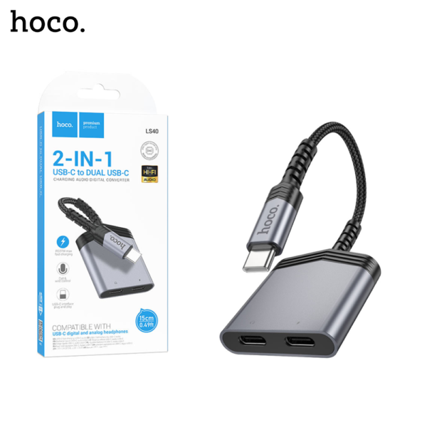 HOCO LS40 Adapter Type C to Dual Type C Female Audio Converter