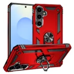 25B Slim Shockproof Ring Armor Stand Phone Case for Samsung Galaxy S25 Red 2