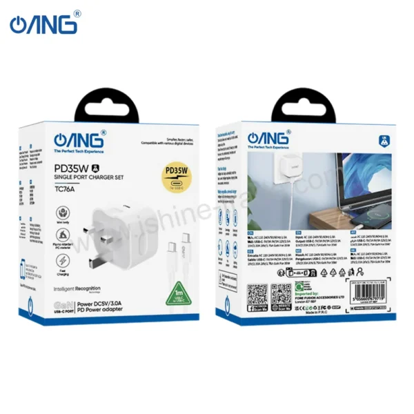 28C ANG ADAPTOR TC76A SINGLE USB C PORT 35W WITH C TO C CABLE Barcode 5056605679719