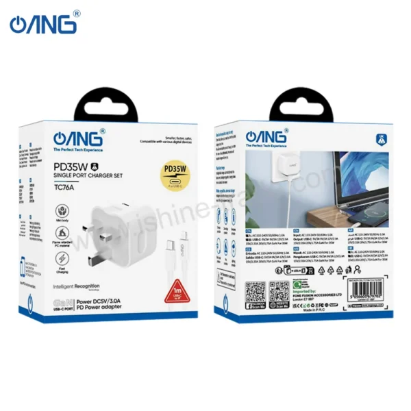 29C ANG ADAPTOR TC76A- SINGLE USB C PORT 35W WITH C TO LIGHTNING CABLE Barcode 5056605679702