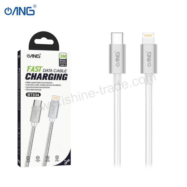 ANG BT034 - USB C TO Lightning PD 20W Braided Data Cable 3 Meter