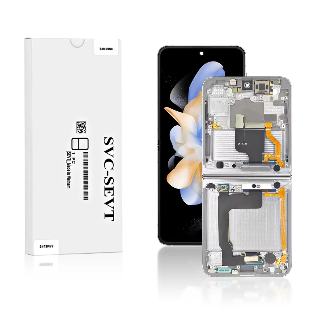 312A Genuine LCD Screen For Samsung Galaxy Z Flip 4 F721B With Frame Inner White Genuine LCD Screen For Samsung Galaxy Z FLIP 4 (F721B) With Frame and Touchpad Inner - White (GH82-30238F)