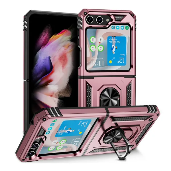 36B Slim Shockproof Ring Armor Stand Phone Cover Case for Samsung Galaxy Z Flip Rose Gold iShine Trade T/A Boltify Limited