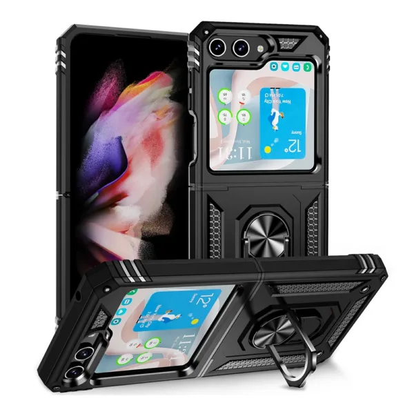 36D Slim Shockproof Ring Armor Stand Phone Cover Case for Samsung Galaxy Z Flip Black iShine Trade T/A Boltify Limited