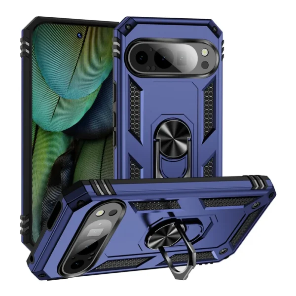 Slim Shockproof Ring Armor Stand Phone Cover Case for Google Pixel 9 Pro Blue
