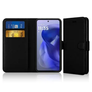 Leather Flip Wallet Book Case For Motorola E15