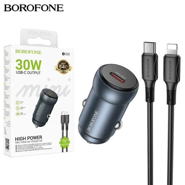 BOROFONE BZ32 PD30W Car Charger Set With USB C To Lightning Cable