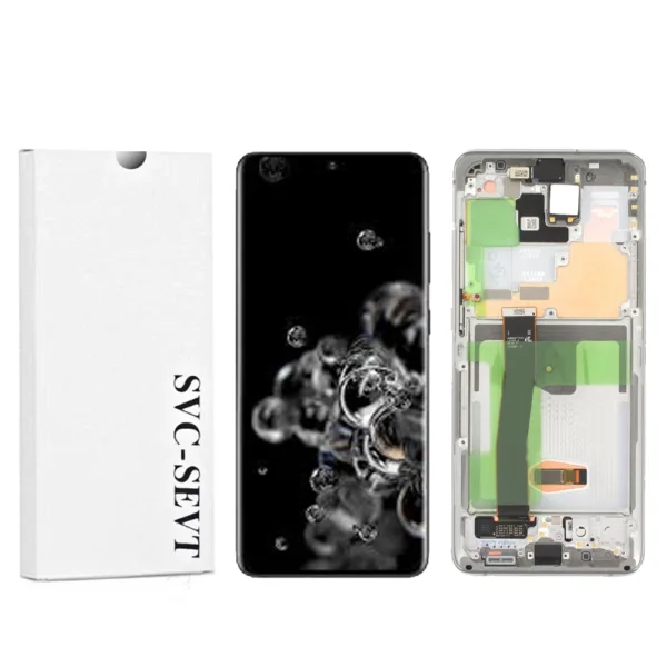 Genuine LCD Screen For Samsung Galaxy S20 Ultra 5G (G988B) With Frame and Touchpad - White  (GH82-26032C)
