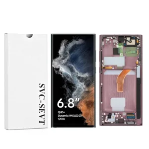 Genuine LCD Screen For Samsung Galaxy S22 Ultra 5G (S908B) With Frame and Touchpad - Burgundy  (GH82-27489B/GH82-27488B)