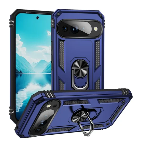 1C Slim Shockproof Ring Armor Stand Phone Cover Case for Google Pixel 10 10 Pro Blue