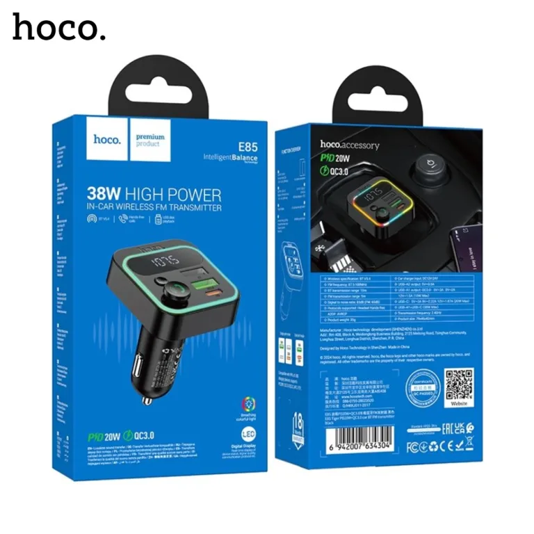 11A HOCO E85 Tiger PD20W QC3.0 Wireless BT FM Transmitter Car Charger Boltify Limited T/A iShine Trade