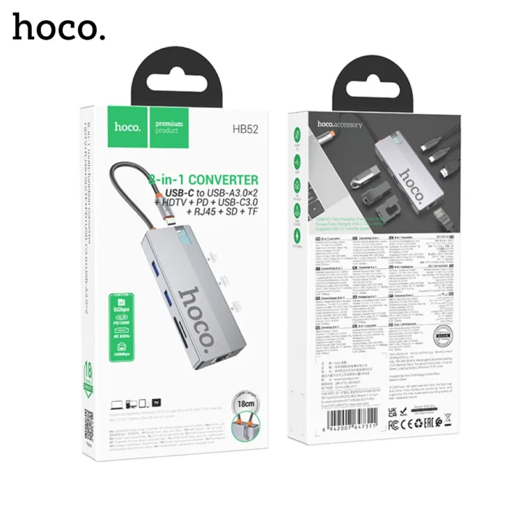 12A HOCO HB52 Wow 8 in 1 Multi Function Converter Boltify Limited T/A iShine Trade
