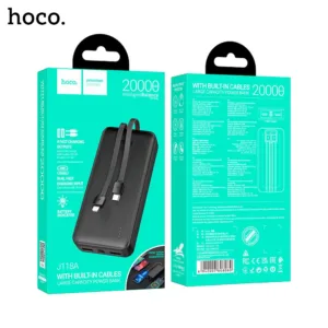 17A HOCO J118A Speed Energy Power Bank With Built In Charging Cables 20000mAh