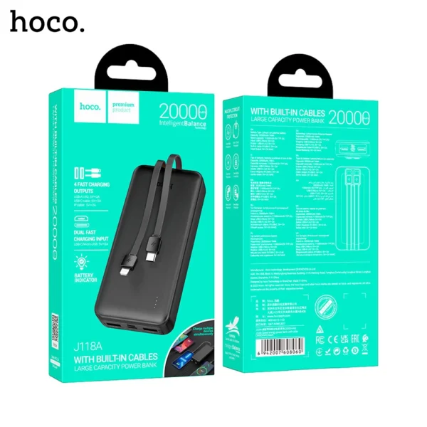 HOCO J118A Speed Energy Power Bank With Built In Charging Cables - 20000mAh - Image 1