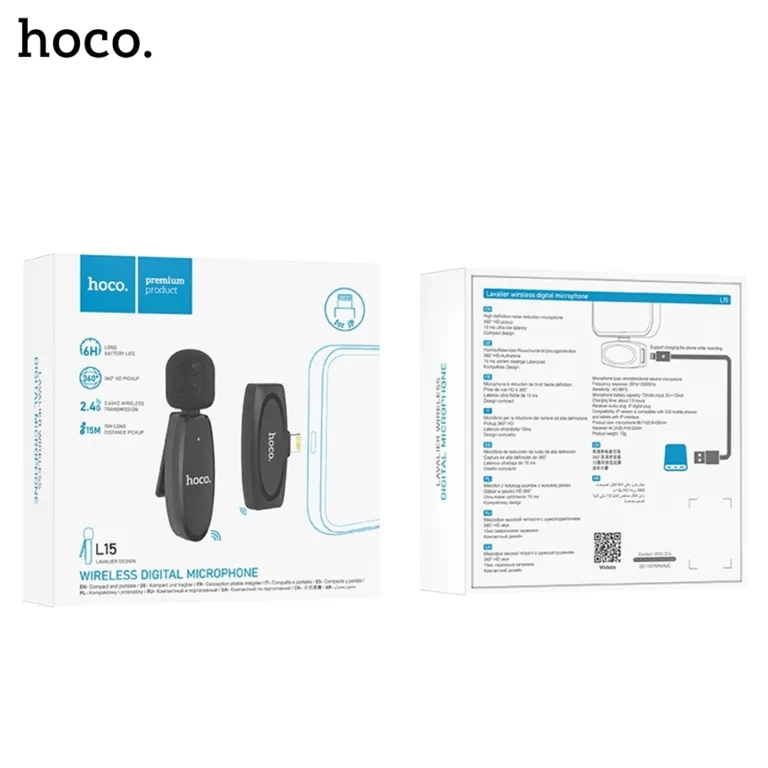1A Hoco L15 iP Crystal lavalier wireless digital microphone Boltify Limited T/A iShine Trade
